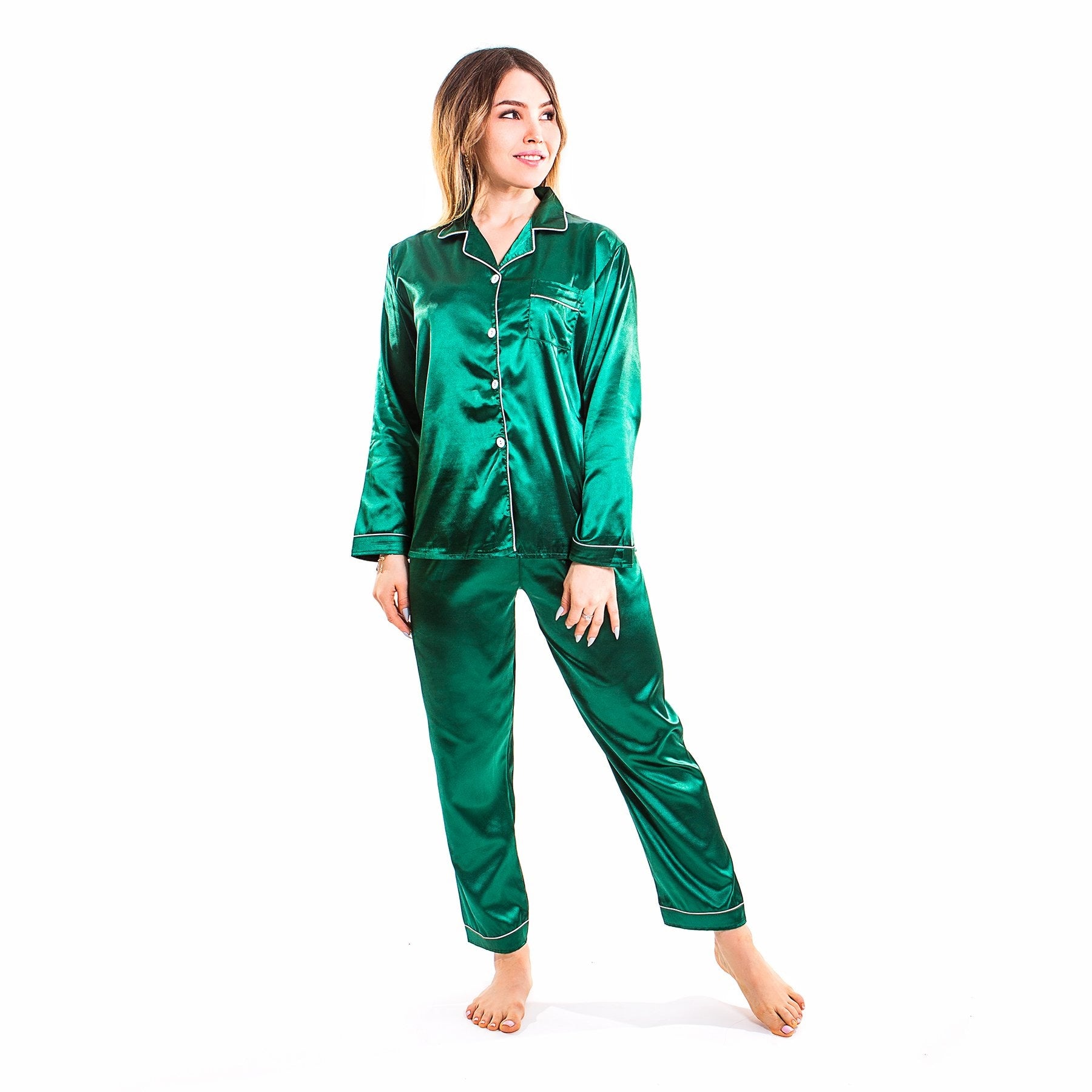 Satin pyjama top - dark green - Undiz