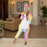 Rainbow Unicorn Hooded Union Suit Pajamas - Bridesmaid's World