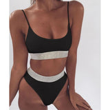Womens Two Pieces Sequins Rhinestone Swimsuit - Bridesmaids World