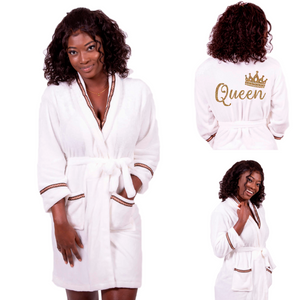 Cozy Terry Brown Border Queen Robe