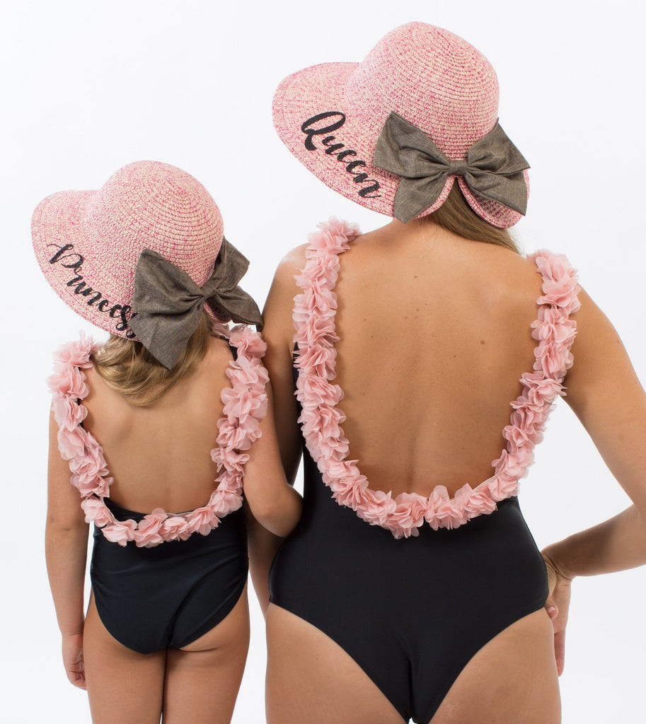 Mommy and me Matching Swimsuits with open back with Flowers - Bridesmaid's World