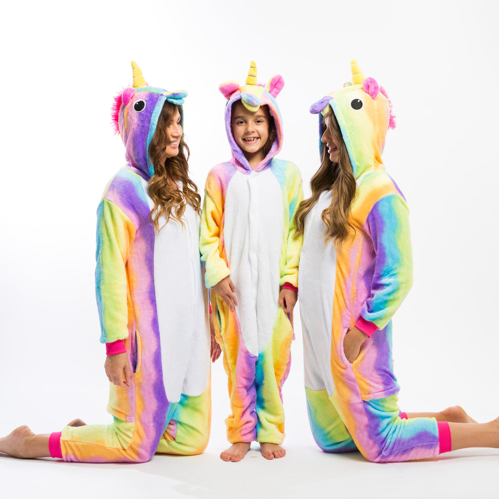 Rainbow Unicorn Hooded Union Suit Custom Pajama Onesie Mommy and Me –  Bridesmaid's World