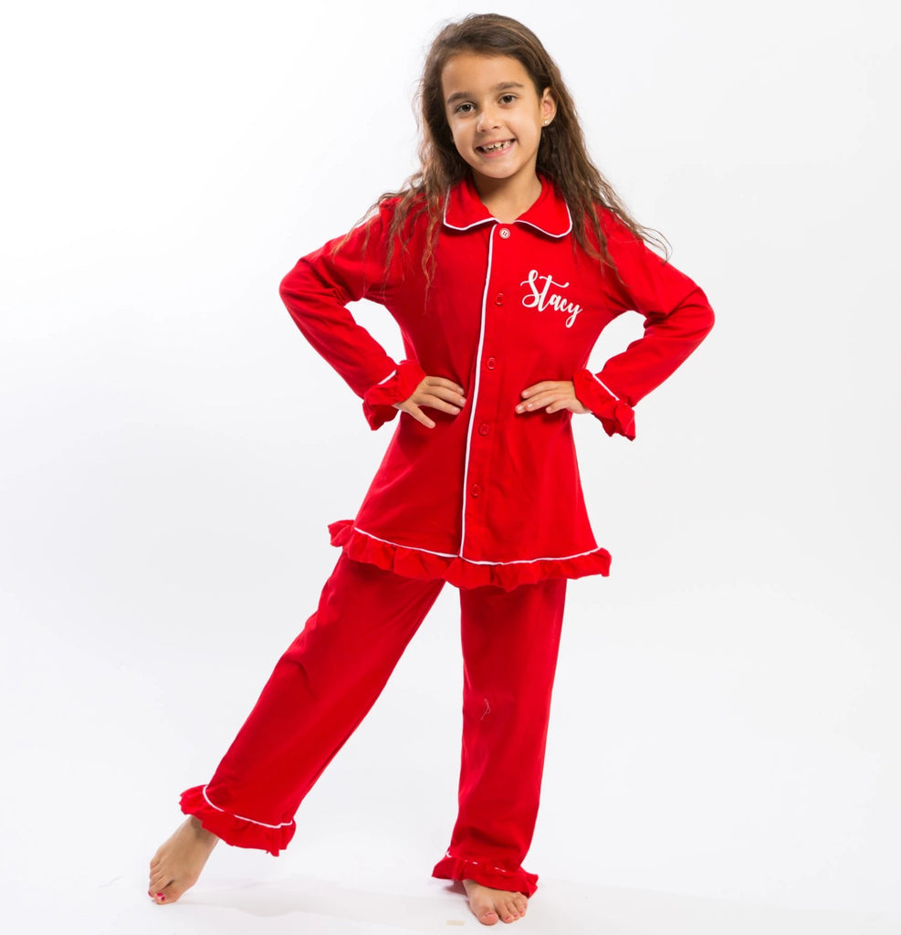 Kids Personalized Button Down Christmas Pajamas Set - Bridesmaid's World