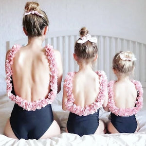 Mommy and me Matching Swimsuits with open back with Flowers - Bridesmaid's World