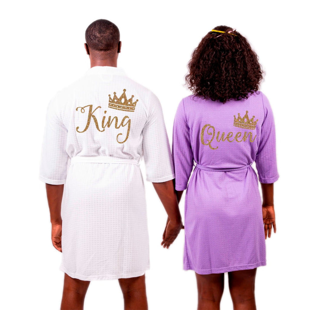 Cotton Waffle-knit Customized King and Queen Matching Robes for Couples Set