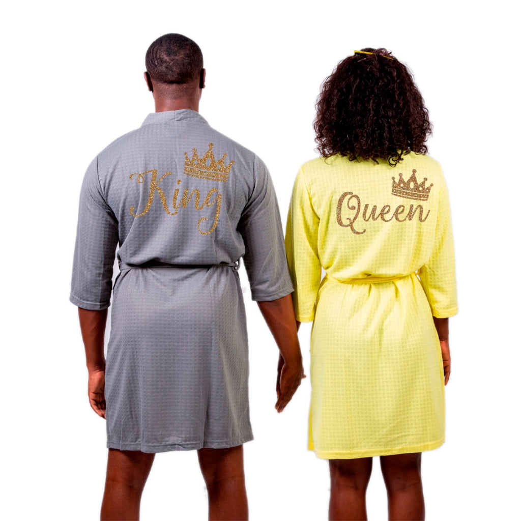 Cotton waffle-knit customized king and queen matching robes for couples set  – Bridesmaid's World