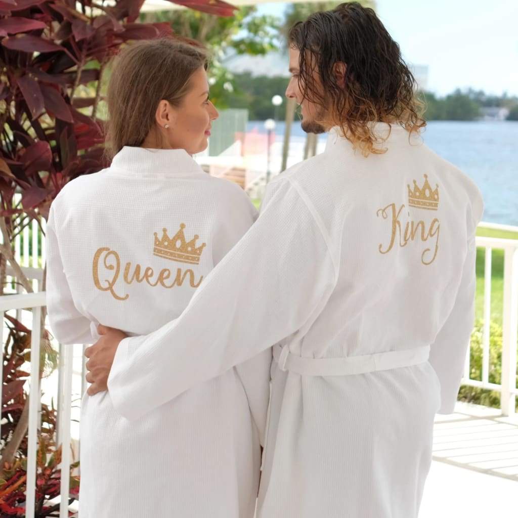 King and Queen Matching Waffle Cotton Robes for Couples - Bridesmaid's World