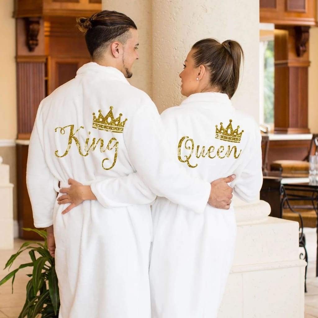 King and Queen Personalized Cozy Terry Bathrobes for Couples - Bridesmaid's World