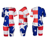 Women Sport American Flag two piece set Tracksuit O-neck T-shirt