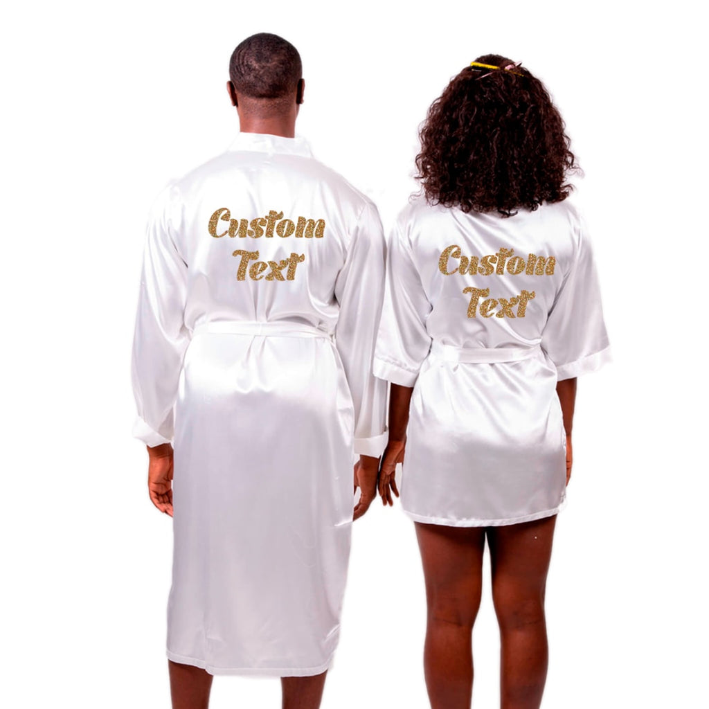 Satin His and Hers Personalized Robes Set, S / White