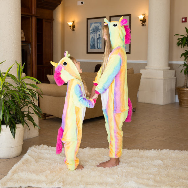 Rainbow Unicorn Hooded Union Suit Pajamas