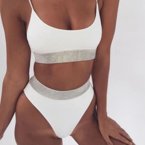 Womens Two Pieces Sequins Rhinestone Swimsuit - Bridesmaids World